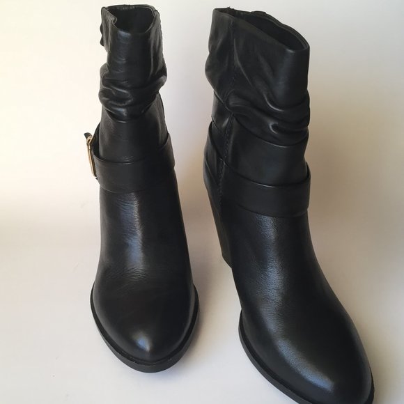 LE CHÂTEAU Chunky Heel Ankle Boots Women's Size 6 (US) /37(EUR) /Black Leather - Picture 2 of 11